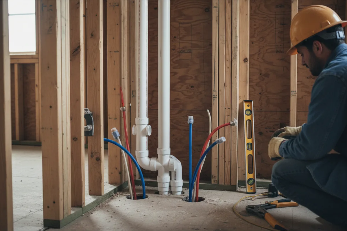 Drain and supply rough-in during Sump Pump Repair in Black Eagle
